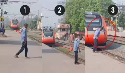 एक व्यक्ति गुटखा थूकने के लिए पटरी के पास गया... तभी वहां आ गई वंदे भारत एक्सप्रेस ट्रेन, स्टेशन पर ही...